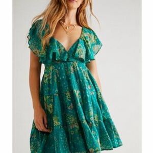 Free People Mini Floral Green Dress